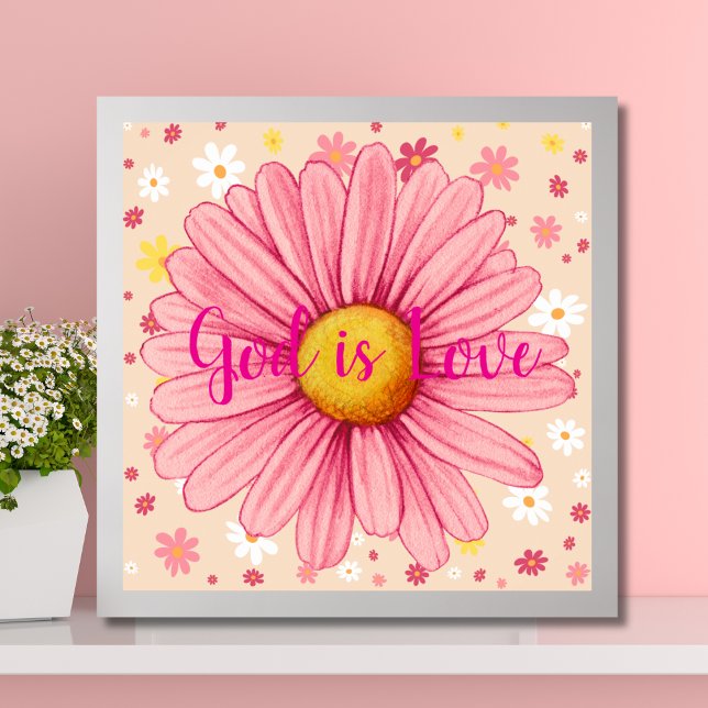 God is Love Colourful Pink Sunflower Bible Quote Poster (Creator Uploaded)