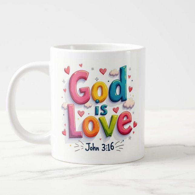 God is love large coffee mug (Left)