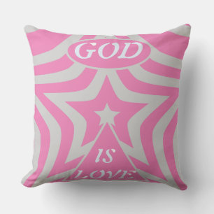 "God Is Love" Pastel Pink & Grey Star Christian Cushion