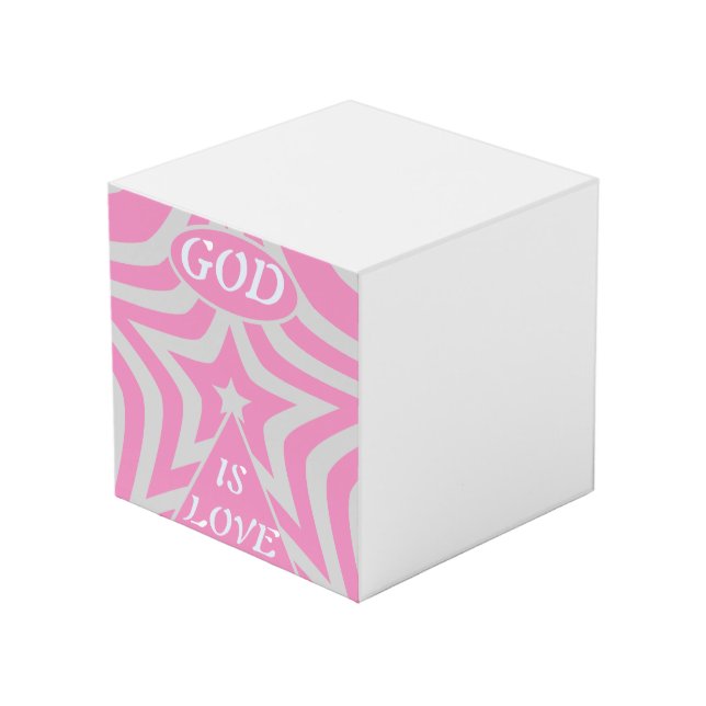 "God Is Love" Pastel Pink Star Personalized Desk  Cube (Front Angled)