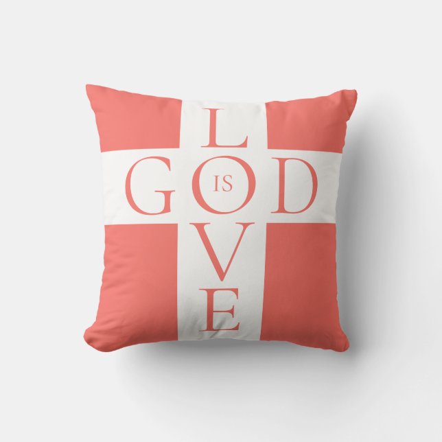 God Is Love Quote Christian Coral Pink and White Cushion (Front)