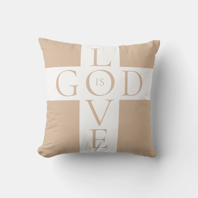 God Is Love Quote Christian Tan and White Cushion (Front)