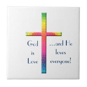 God is Love-Rainbow Mosaic Cross Tile