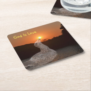 God Is Love Sunset Square Paper Coaster