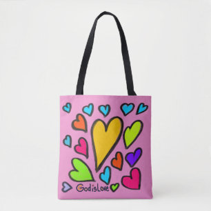 God is Love with Hearts Pink Tote Bag