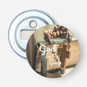 God Is My Guide Bible and Rosary Cross Bottle Opener