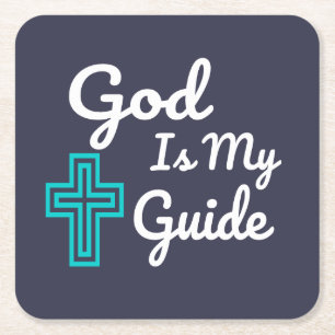 God Is My Guide Cross Square Paper Coaster