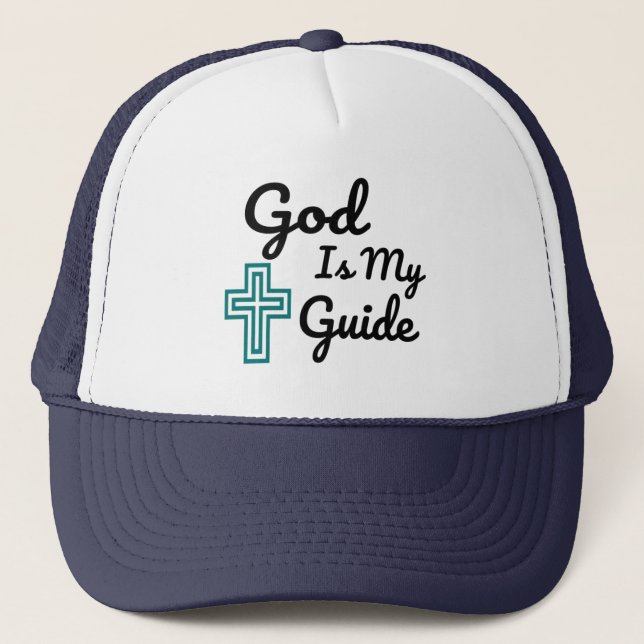 God Is My Guide Cross Trucker Hat (Front)