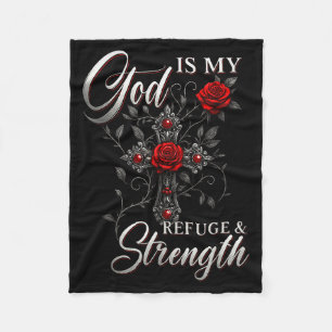 God Is My Refuge And Strength Rose Cross Faith Fleece Blanket