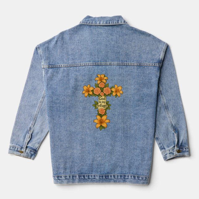 God is my refuge denim jacket (Back)