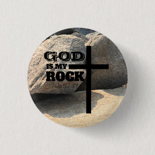 God is My Rock Bible Verse Black Cross Christian 3 Cm Round Badge