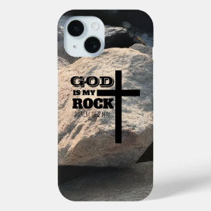 God is My Rock Bible Verse Black Cross Christian iPhone 15 Case