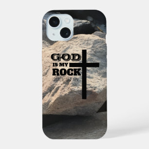 God is My Rock Bible Verse Black Cross Christian iPhone 15 Case