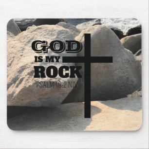 God is My Rock Bible Verse Black Cross Christian Mouse Pad