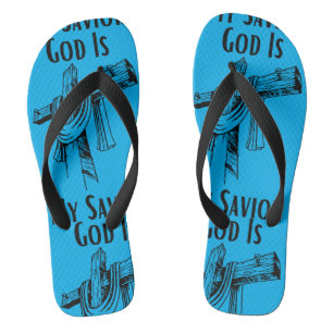 God Is My Saviour Bible Christian-Themed Aqua Thongs