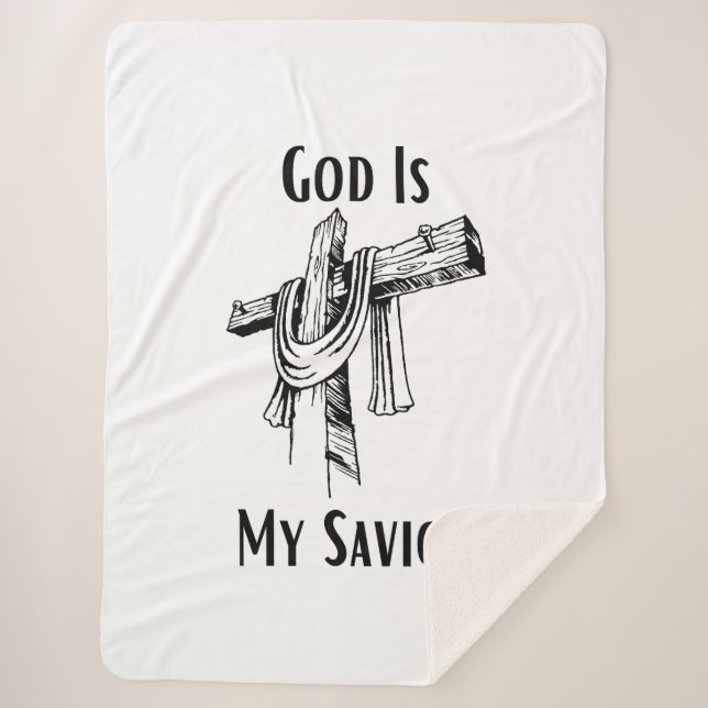 God Is My Saviour Bible Christian-Themed Sherpa Blanket (Front)