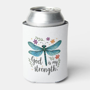 God is my strength Floral Dragonfly Christian T-Sh Can Cooler