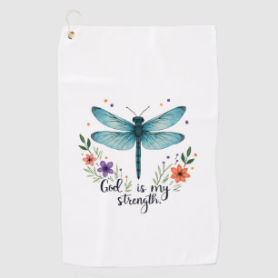 God is my strength Floral Dragonfly Christian T-Sh Golf Towel