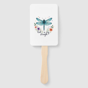 God is my strength Floral Dragonfly Christian T-Sh Hand Fan