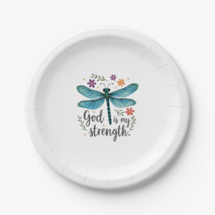 God is my strength Floral Dragonfly Christian T-Sh Paper Plate