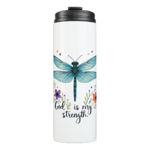 God is my strength Floral Dragonfly Christian T-Sh Thermal Tumbler