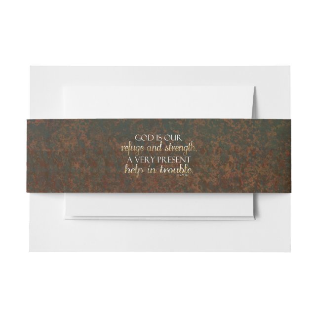 God is our Refuge Christian Bible Verse Brown/Gold Invitation Belly Band (Front Example)