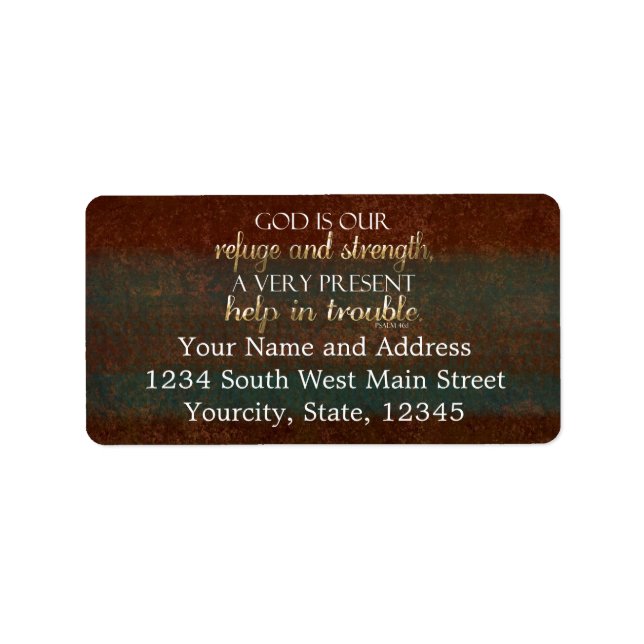 God is our Refuge Christian Bible Verse Brown/Gold Label (Front)