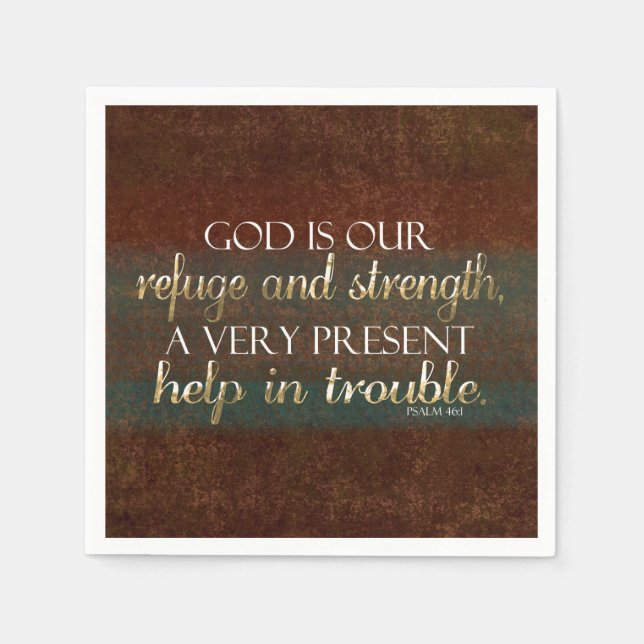 God is our Refuge Christian Bible Verse Brown/Gold Napkin (Front)