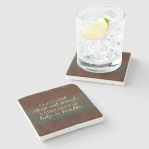 God is our Refuge Christian Bible Verse Brown/Gold Stone Coaster