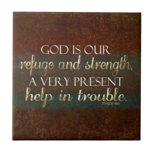God is our Refuge Christian Bible Verse Brown/Gold Tile