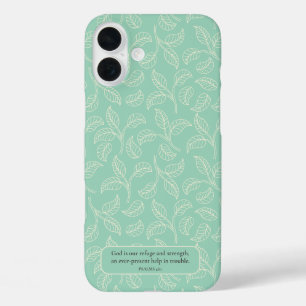 God Is Our Refuge Green Simple Leaf iPhone 16 Plus Case