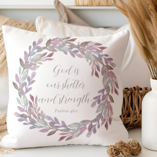 God is Our Shelter & Strength Floral Wreath Pillow