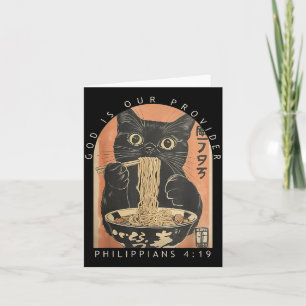 God is Provider Funny Cat Eating Ramen Japanese Card