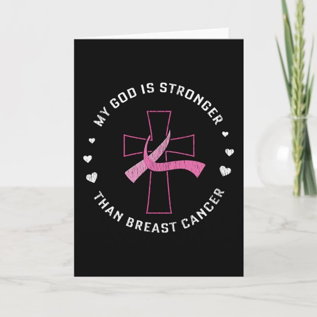 God Is Stronger Breast Cancer Awareness Christian  Card (Front)