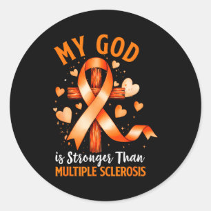 God is stronger than multiple sclerosis cross classic round sticker