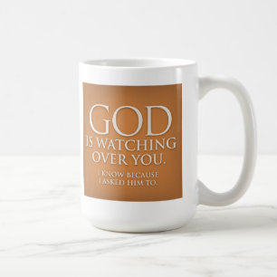 God is Watching Over You. Gold mug. Coffee Mug