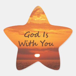God Is With You Orange Sunset Star Sticker
