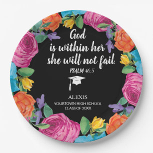 God is Within Her Christian Graduation Paper Plate