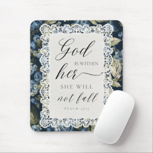 God Is Within Her Psalm 46:5   Elegant Blue Floral Mouse Pad