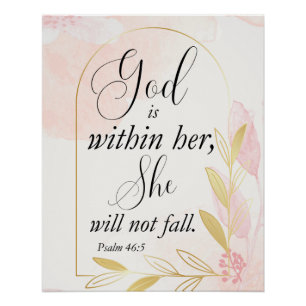 God is within her Psalm 46:5 Pink Botanical Poster