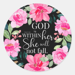 God is within her - Psalm 46:5 Pink Floral Classic Round Sticker