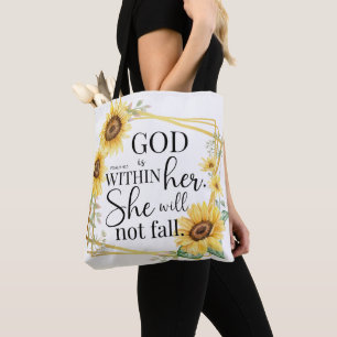God is within her - Psalm 46:5 Sunflower Christian Tote Bag