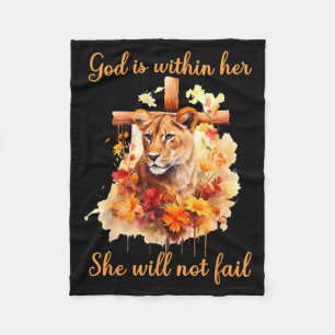 God Is Within Her She Will Not Fail Lioness Cross Fleece Blanket