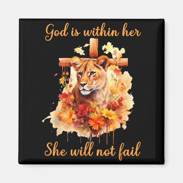 God Is Within Her She Will Not Fail Lioness Cross  Magnet (Front)