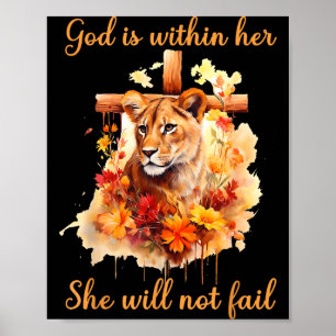 God Is Within Her She Will Not Fail Lioness Cross Poster