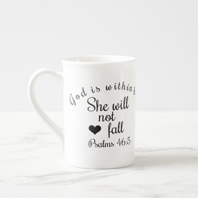God Is Within Her She Will Not Fall Bible Verse Bone China Mug (Left)