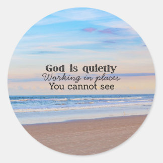 God is working Christian typography Biblical  Classic Round Sticker