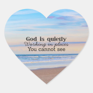 God is working Christian typography Biblical Heart Sticker
