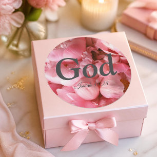 God Isaiah 40:28 Verse Elegant Pink Flowers Classi Classic Round Sticker