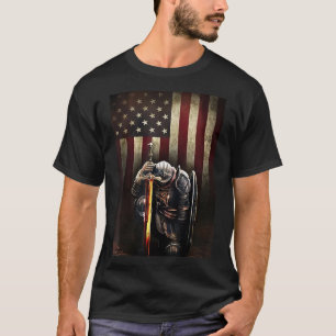 God Jesus Christian American Flag Knight Templar P T-Shirt